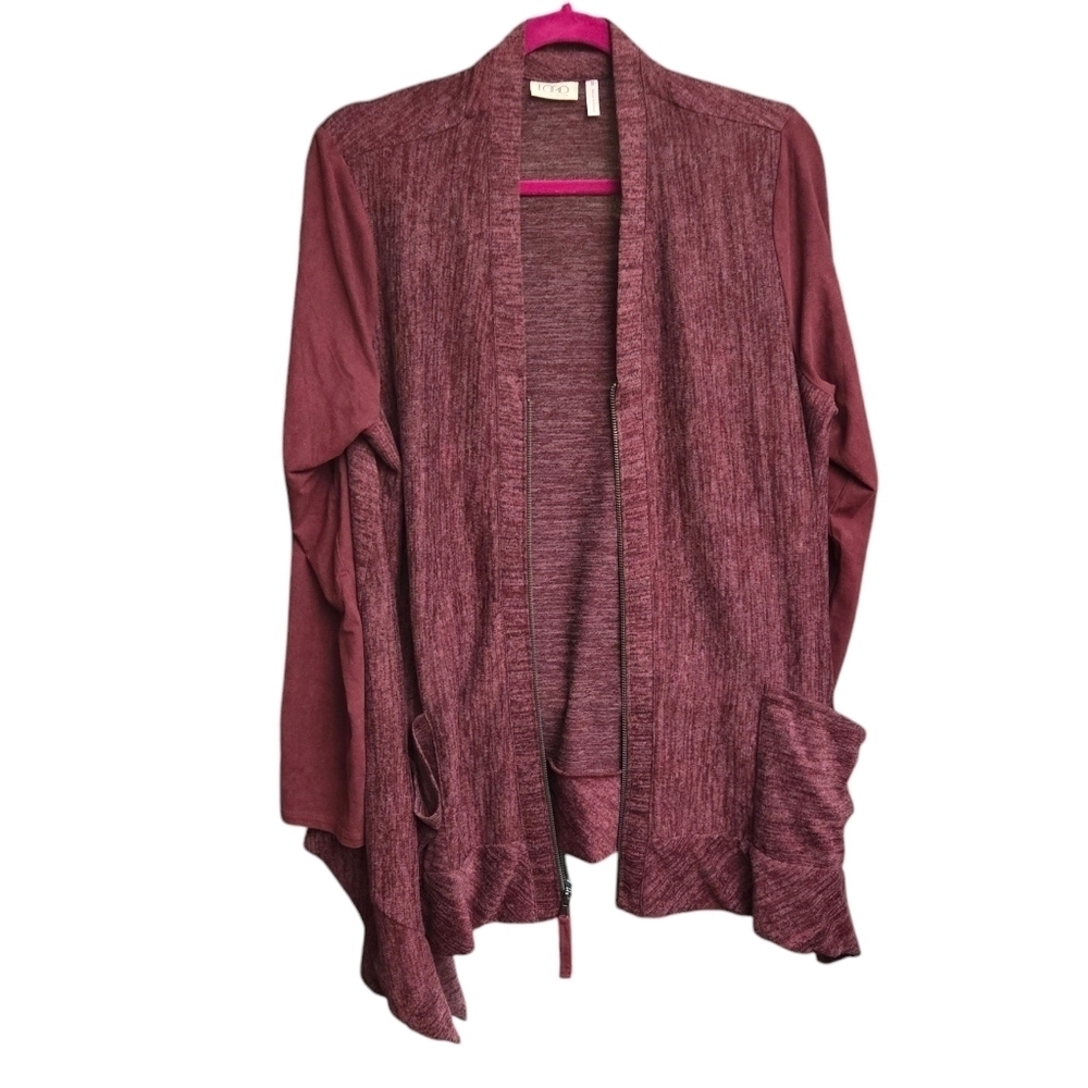 Logo Lori Goldstein Women Full Zip Cardigan Red Wine Size Medium